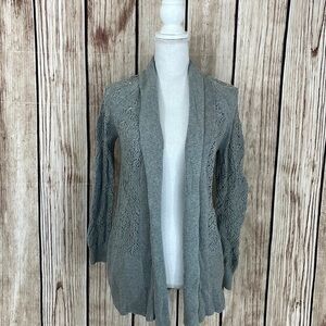 Heather B Cotton Heather Grey Knitted Open Front Cardigan w/Floral Pattern Small